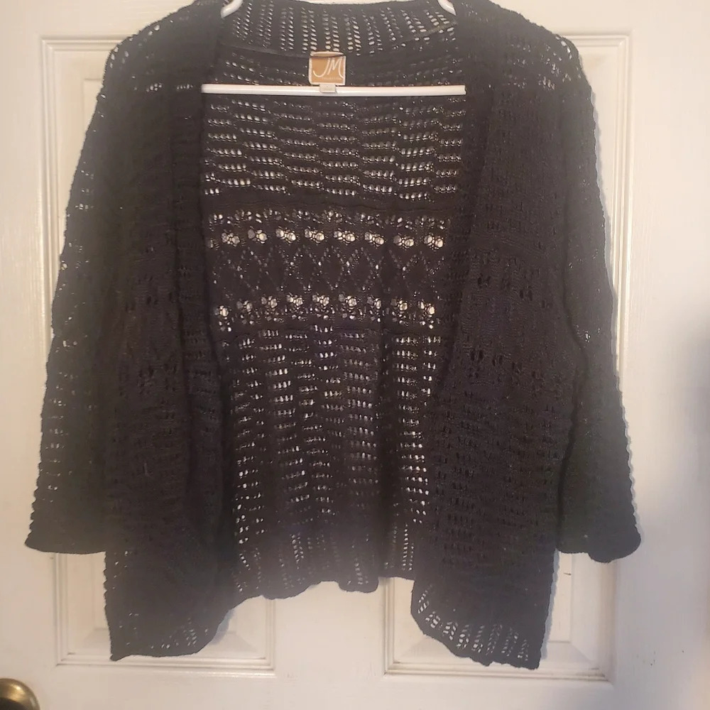 JM Collection crochet cardigan, 3/4 sleeves, size large - Picture 2 of 5